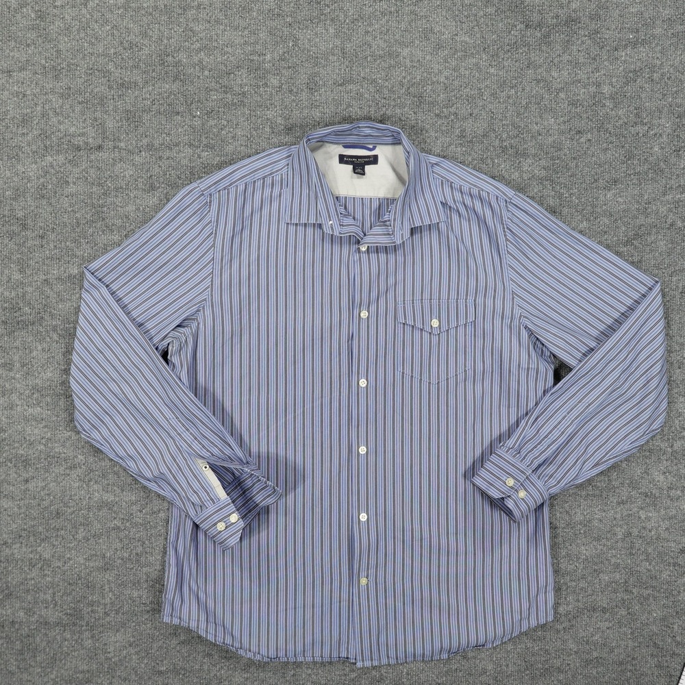 Banana Republic Dress Shirt Mens 16.5 Blue Stripe Slim Fit Button Long Sleeve